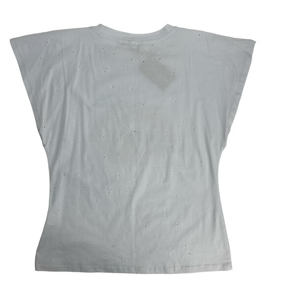 Balboa Women’s White Sequins Heart Lip Holes All Over Short Sleeve Tee T-shirt - Picture 9 of 11